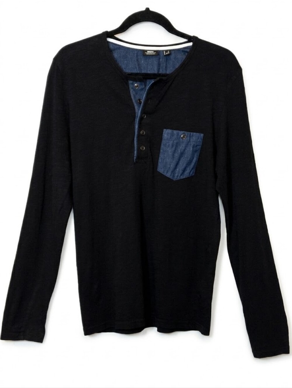 Mexx Metropolitan Slim Fit Long Sleeve Henley Shirt Mens Size Medium Black Blue